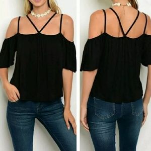 Strappy Caged Cold Shoulder top shirt